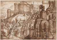 K II 090
<br/>
Het houten paard wordt Troje binnengebracht
<br/>
<em>Tempesta, Antonio (1555-1630)</em>